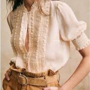 Sezane Norah Long Sleeve Cream Ecru Peach Blouse Size 10